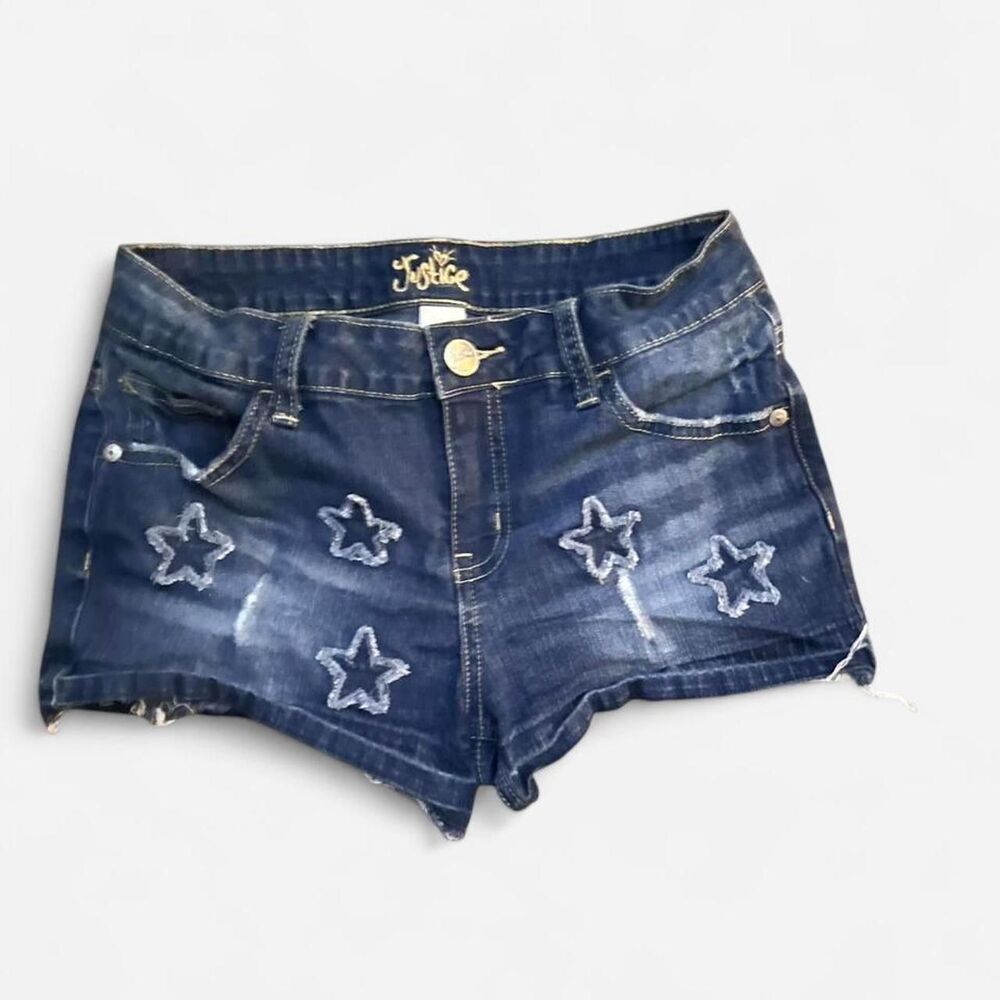 Girls Blue Jean Shorts W/Distressed Stars